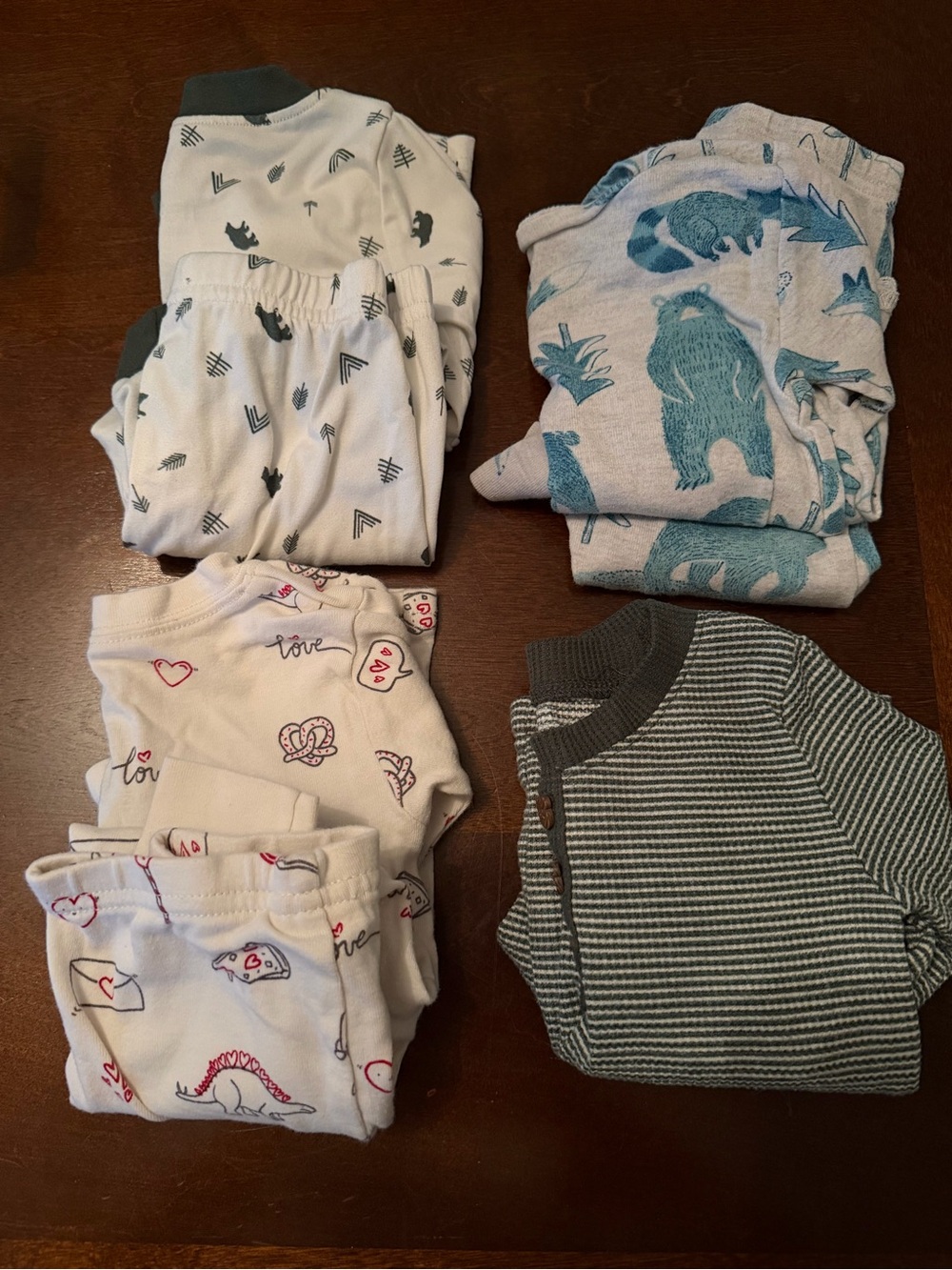Kids 4-Pack Sleepwear Set - Green, White, Gray